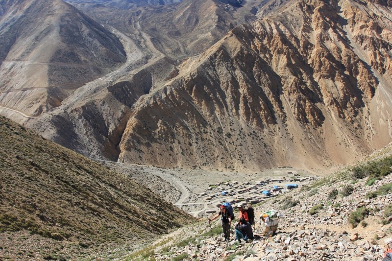 Climbing up to the Limi Valley with the Hilsa border post down-valley