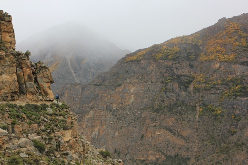 Trails carved up impossible steep valley walls, Limi Valley