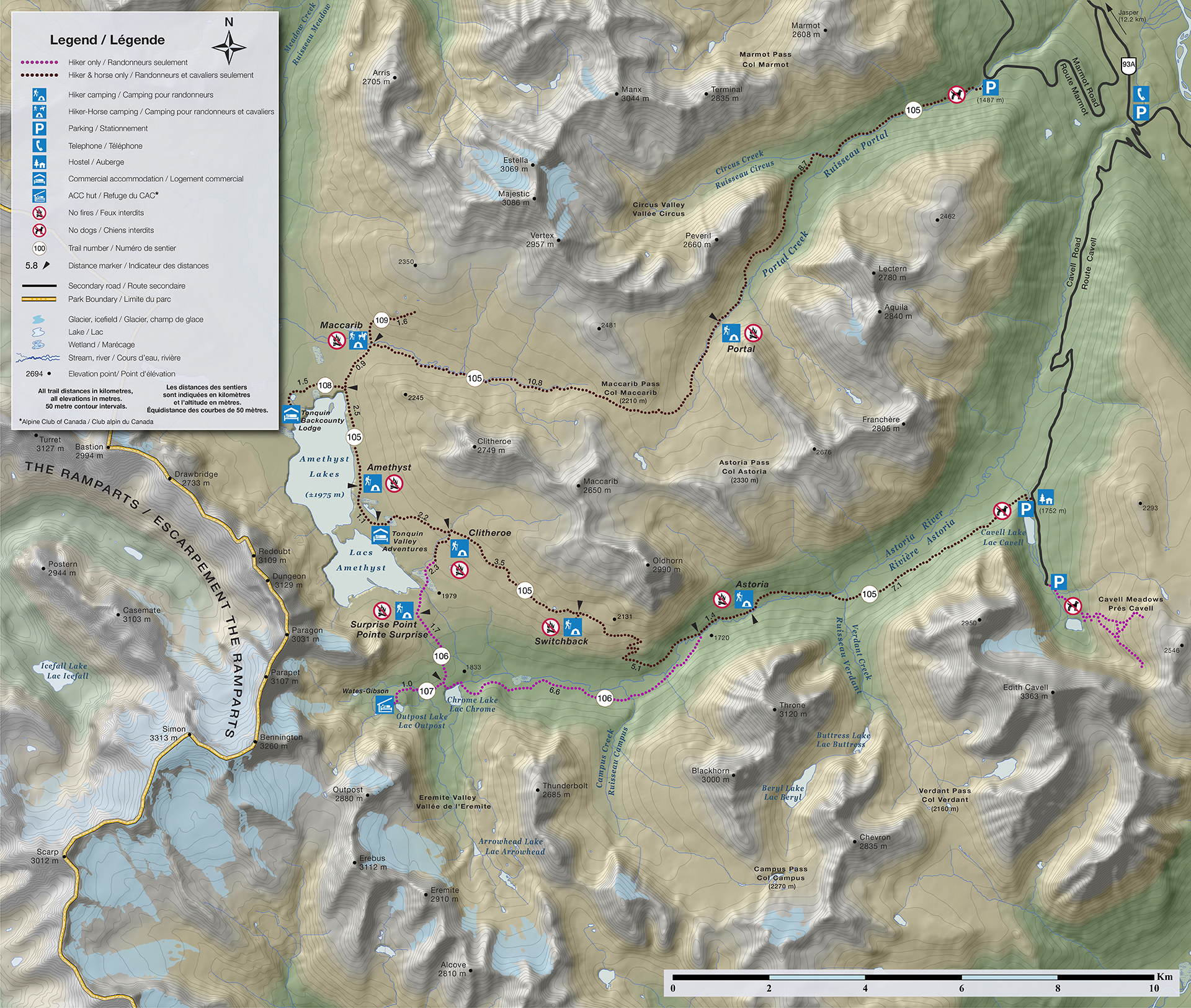 Tonquin Valley map, Jasper National Park 
